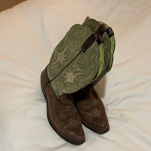 Ariat Green & Brown Cowgirl Boots, size US 6.